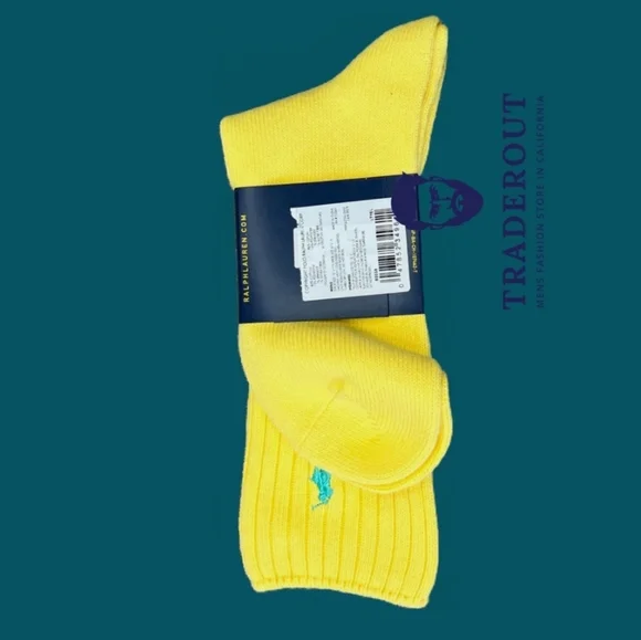 NWT Men's Ralph Lauren Polo Yellow Casual Socks with Signature Pony - Picture 6 of 10